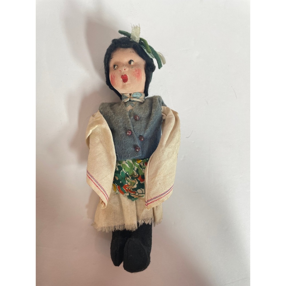 Vintage Hand‎ Painted  Folk Doll 7.5 Inch Traditional European Costume. 1940